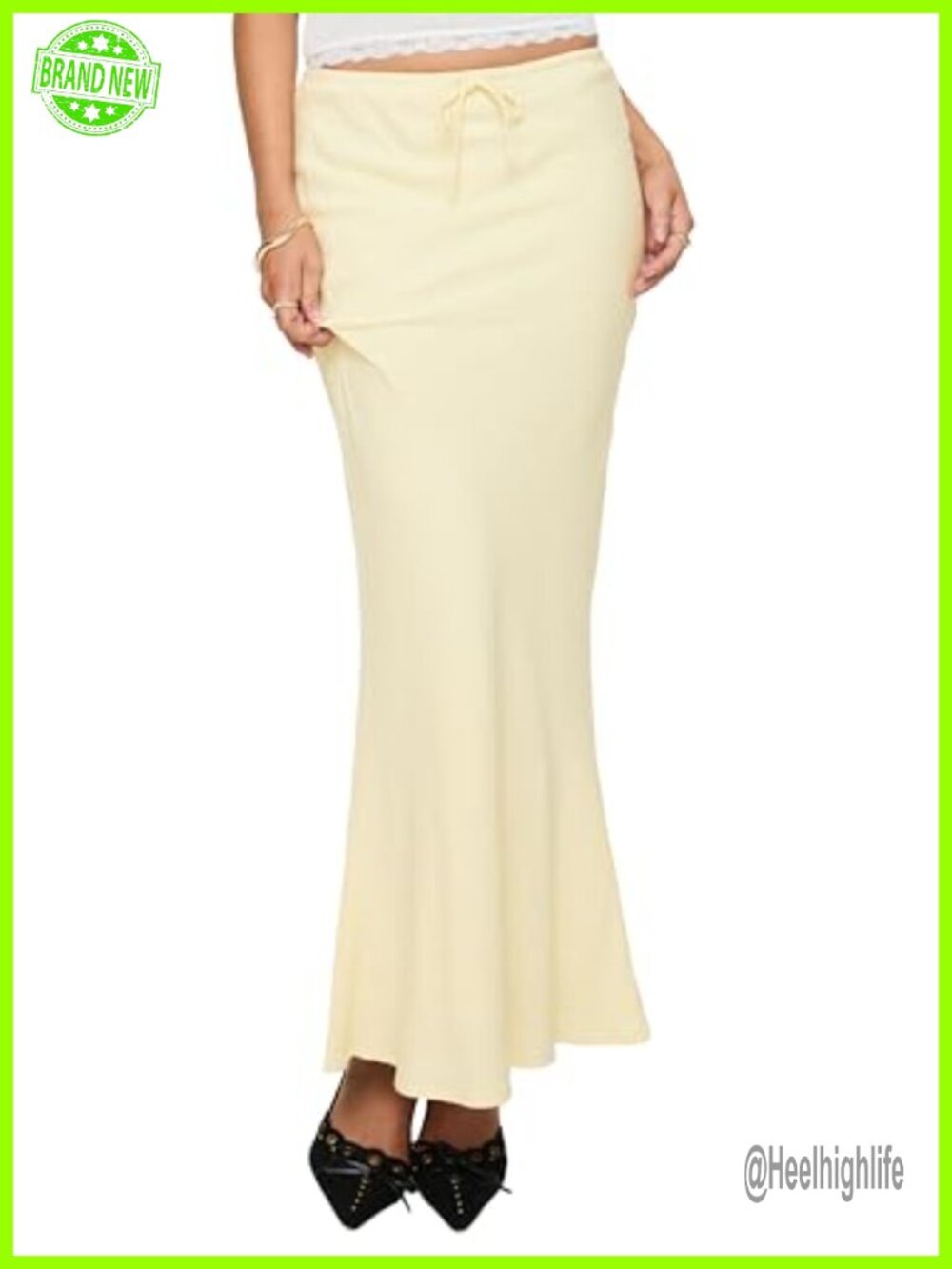 Linen Blend Maxi Skirt Relaxed Fit Drawstring Waist Fully Lined